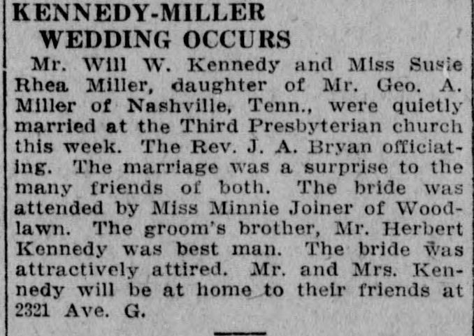 Will W. Kennedy-Susie Rhea Miller